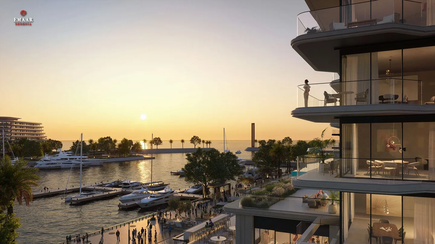 Developer visualization of the proposed Batumi marina at sunset
