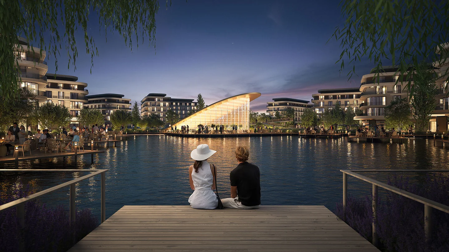 Official developer visualisation  -  Tbilisi · river after dark