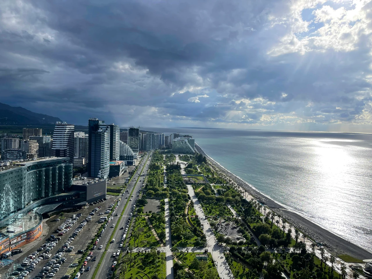 Modern Batumi waterfront and the Black Sea