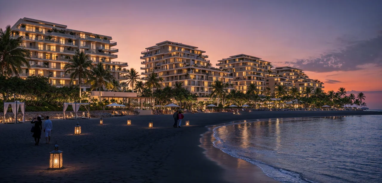 Developer visualisation of illuminated beachfront residences at Batumi